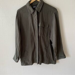 #55 πͺ© Zara | Khaki Oversized Shacket | Cotton Lightweight Utility | Medium